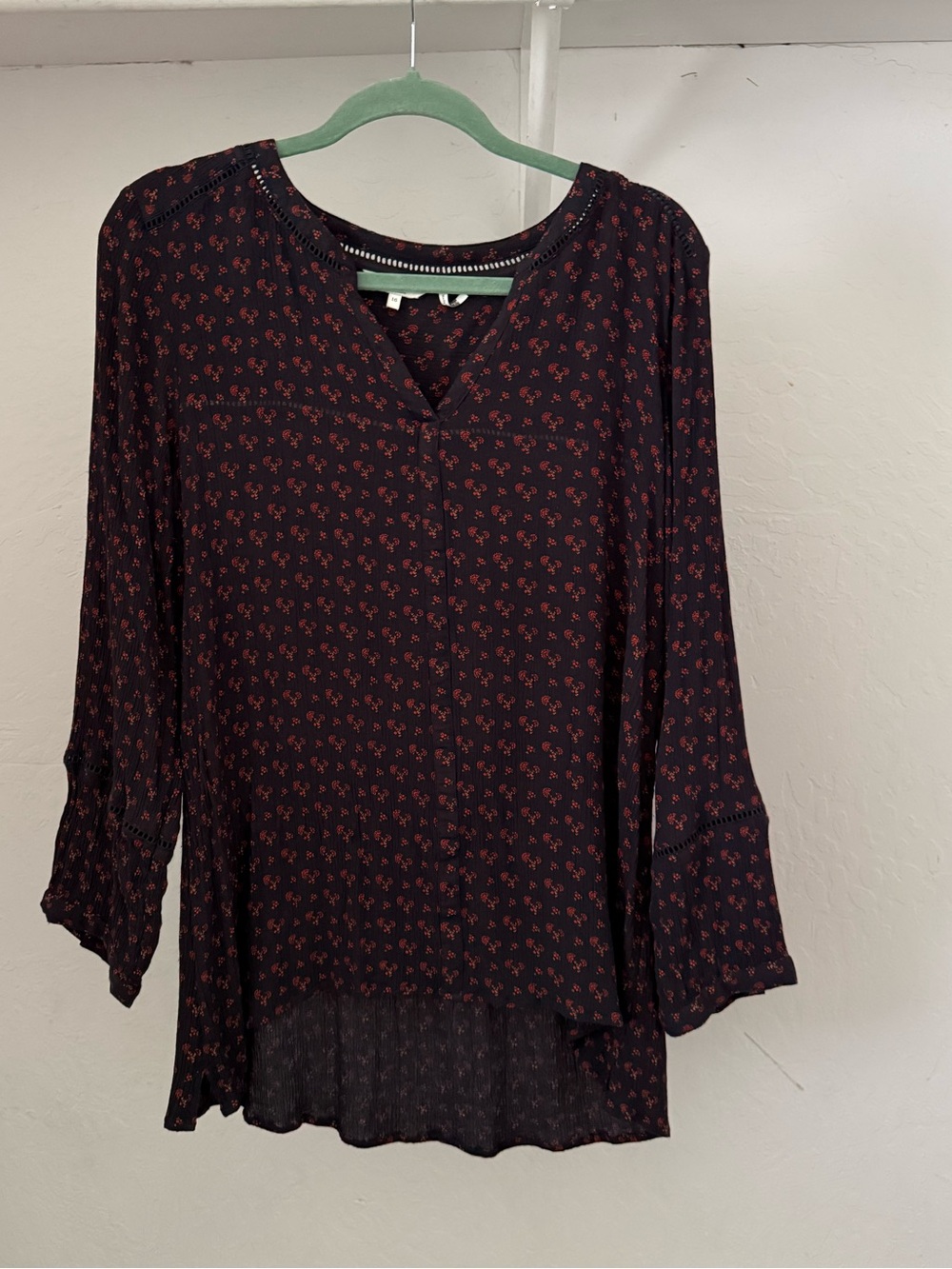 Fatface United Kingdom Navy Print Crinkle Viscose Peasant Top UK 16/US 12(?)